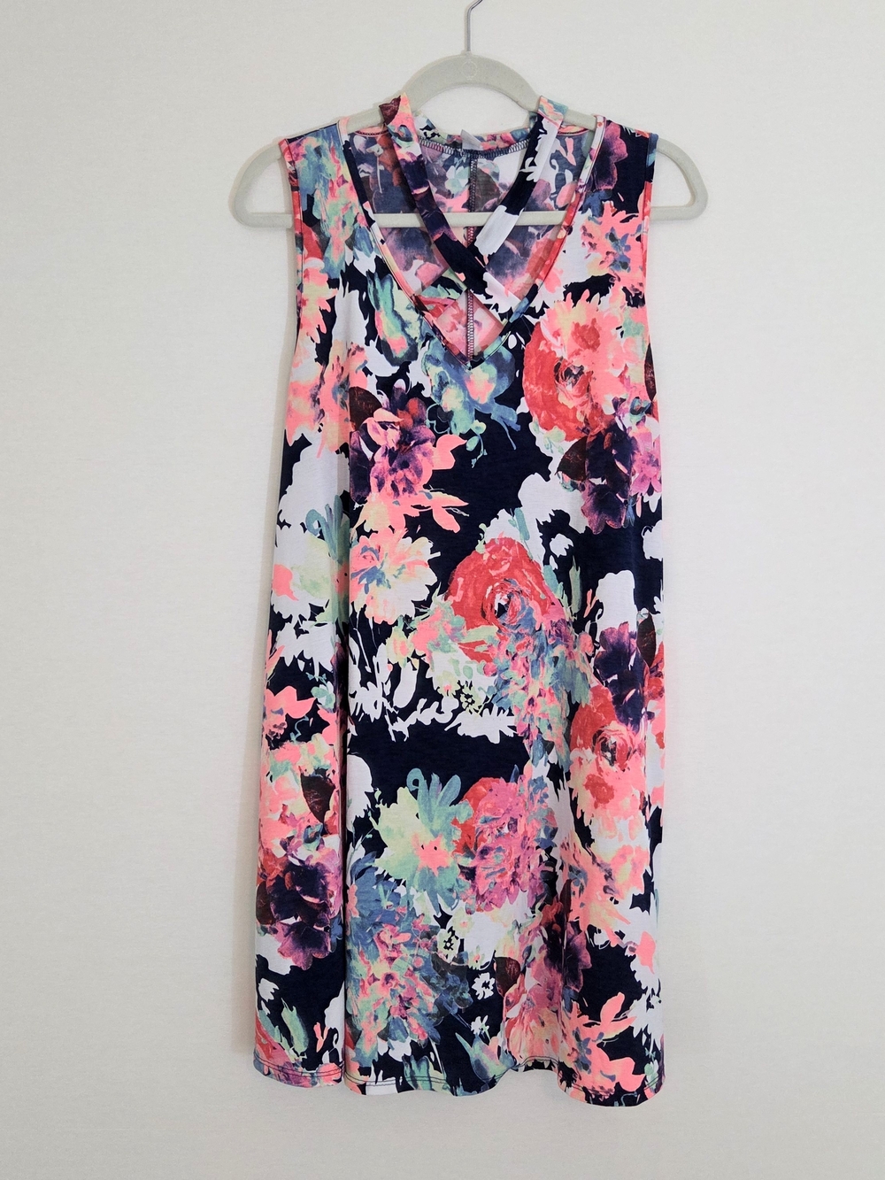 Floral V-Neck Sleeveless Tank Dress - Navy Multi